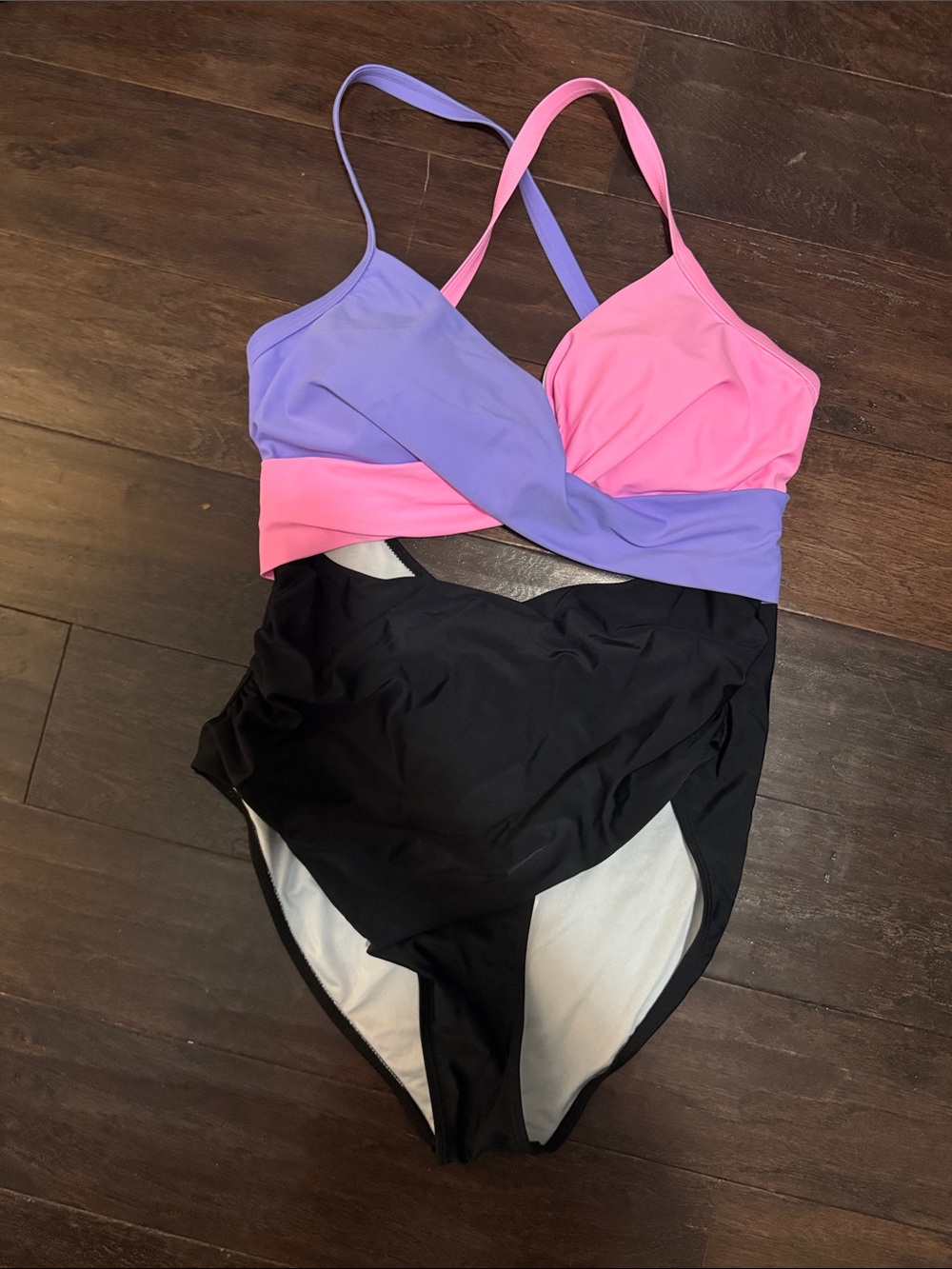Colorblock One-Piece Swimsuit in Pink, Purple & Black